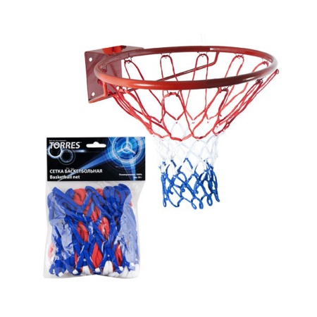 Купить Сетка баскетбольная Torres, нить 4 мм, бело-сине-красная в Невьянске 